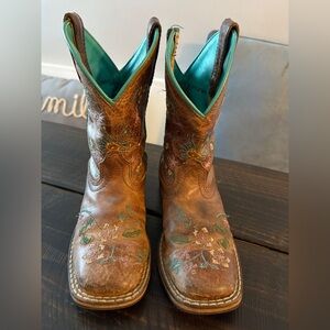 Embroidered Brown Kids Boots